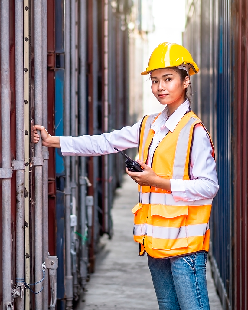 Industrial logistics engineer with safety helmet