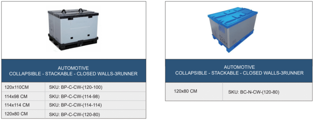Bulk container technical specification table