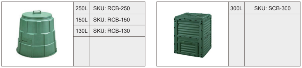 Waste bin technical specification table